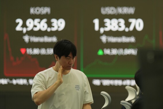 Asian shares decline after mixed Wall Street finish and tensions simmer in the Middle East